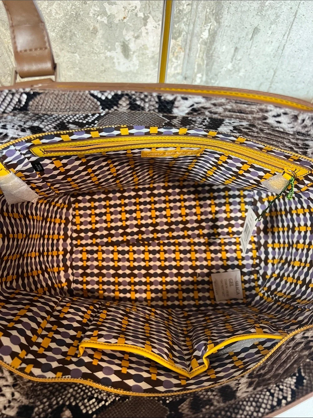 Vera Bradley Ella Tote Faux Yellow Maize Snakeskin Print New with flaw